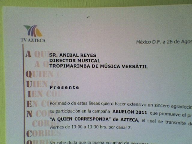 Reconocimiento del A quien Corresponda De Tv. Azteca